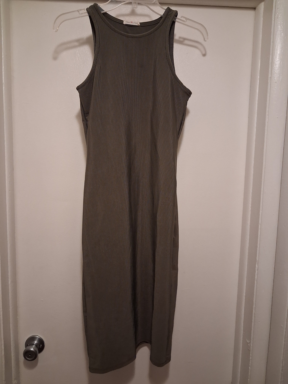 Sleeveless Ribbed Midi Dress - Olive Green By Heart Hips